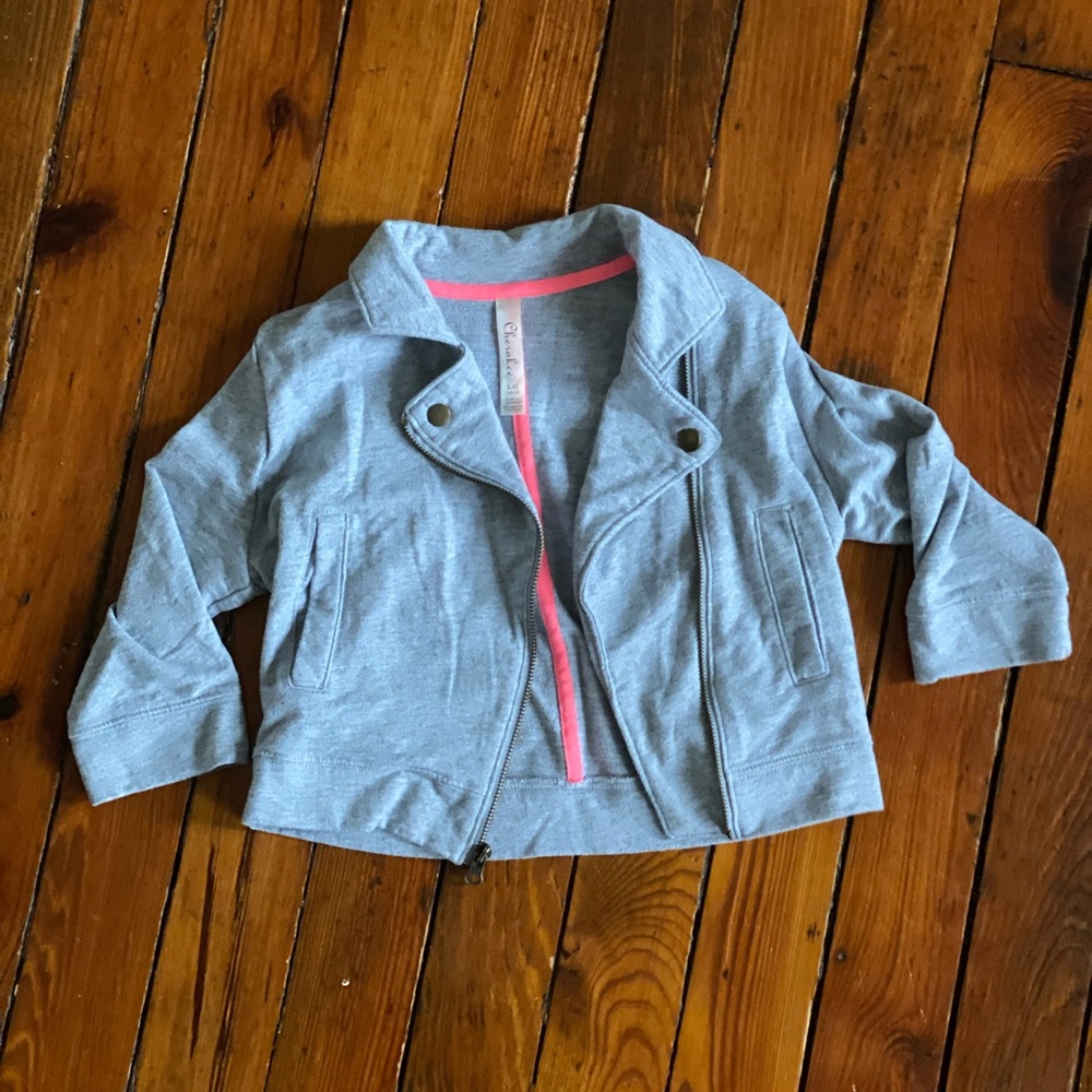 Cherokee Moto Jacket Gray/Grey Zip Up Cropped Size Large (10-12) Girls